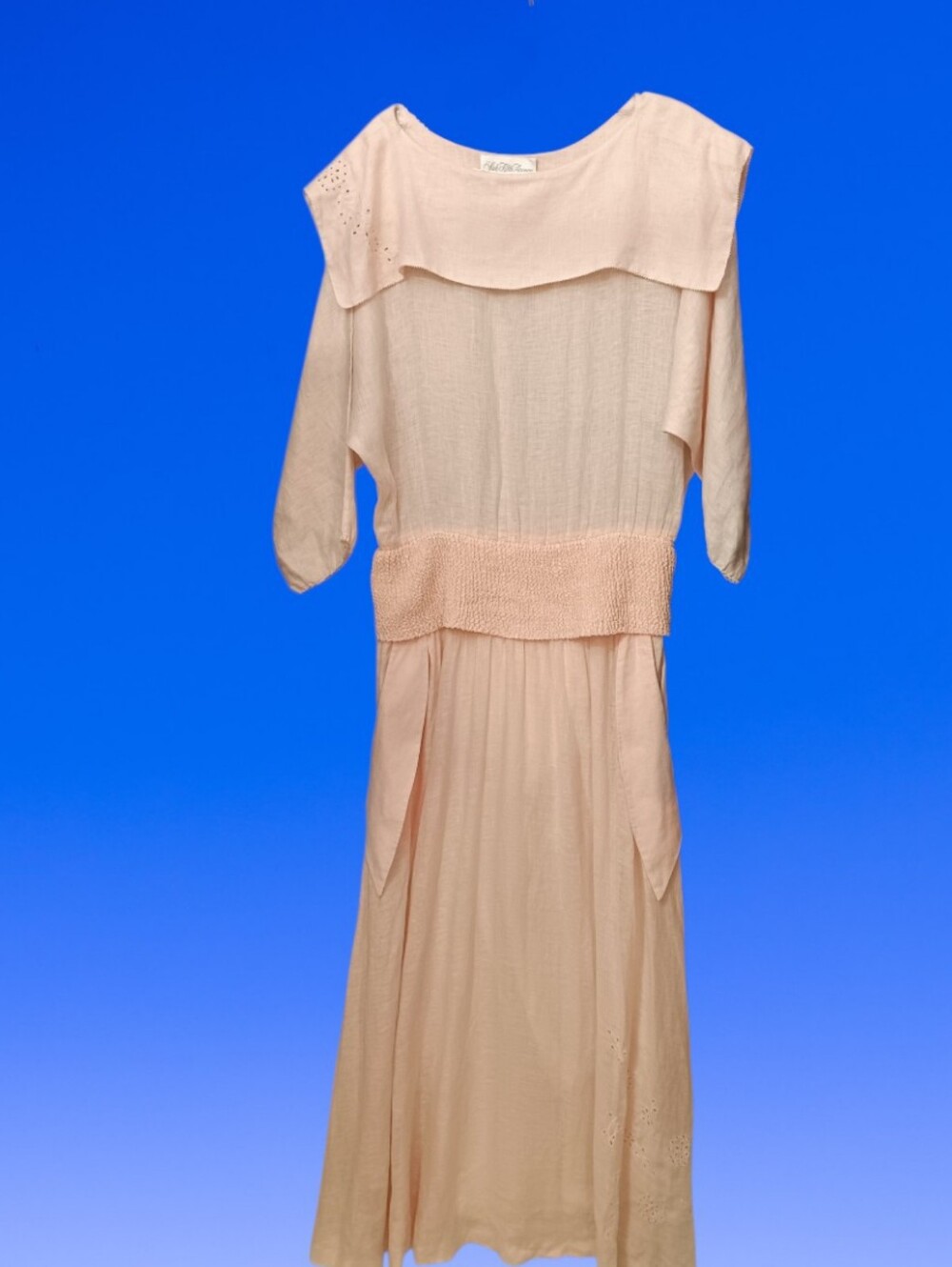 Vintage Norma Walters 100% Linen Blush Pink Cottagecore Prairie Flowy Maxi Dress